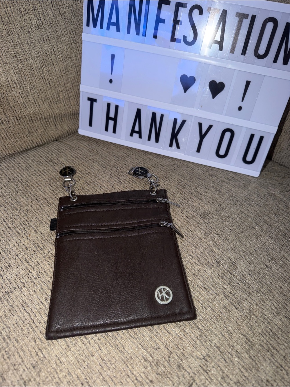 Hip Klips Dark Brown Vegan Leather Zip Crossbody Pouch